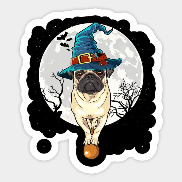 Halloween Pug Witch Funny Pugs Lover Gift Sticker by ChristianCrecenzio